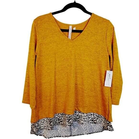 NY Collection Tops - NWT NY Collection Womens Gold/Leopard print Top Sz Petite Large Wild Print